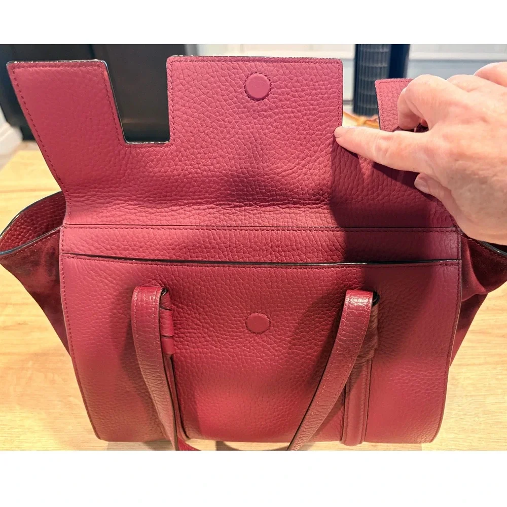Kate Spade Burgundy Pebbled Leather and Suede Satchel Crossbody Bag
